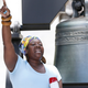 Valencia Robinson with Mississippi In Action, a reproductive justice organization, addresses abortion rights advocates, May 21, 2019, at the Capitol in Jackson, Miss.